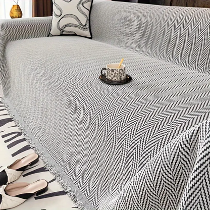 SofáLuxe™ – Capa de Jacquard Chenille com Franjas