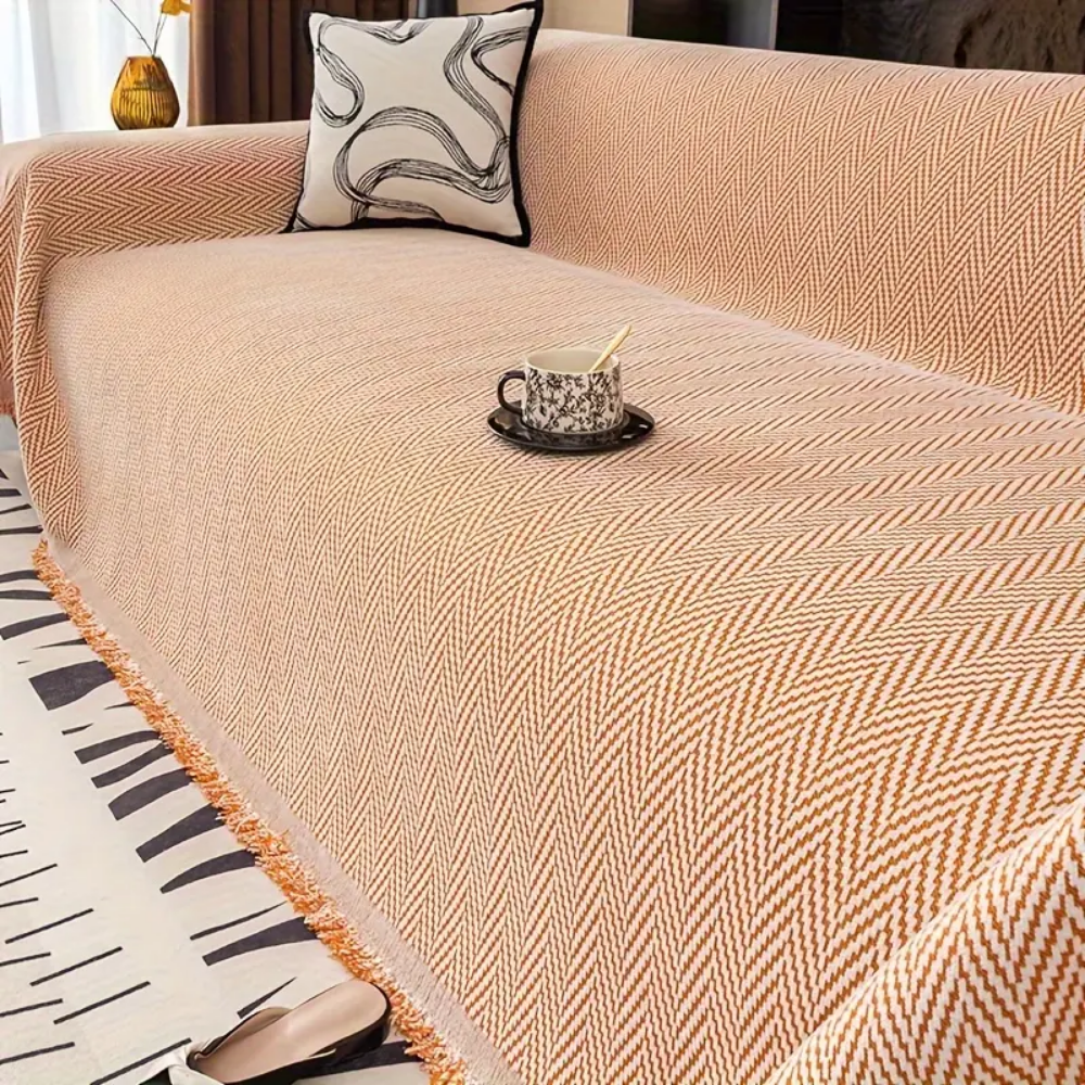 SofáLuxe™ – Capa de Jacquard Chenille com Franjas