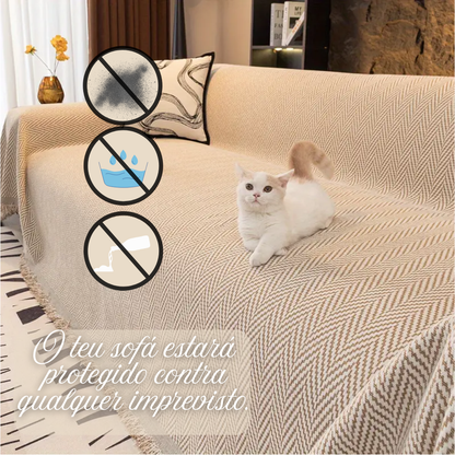 SofáLuxe™ – Capa de Jacquard Chenille com Franjas